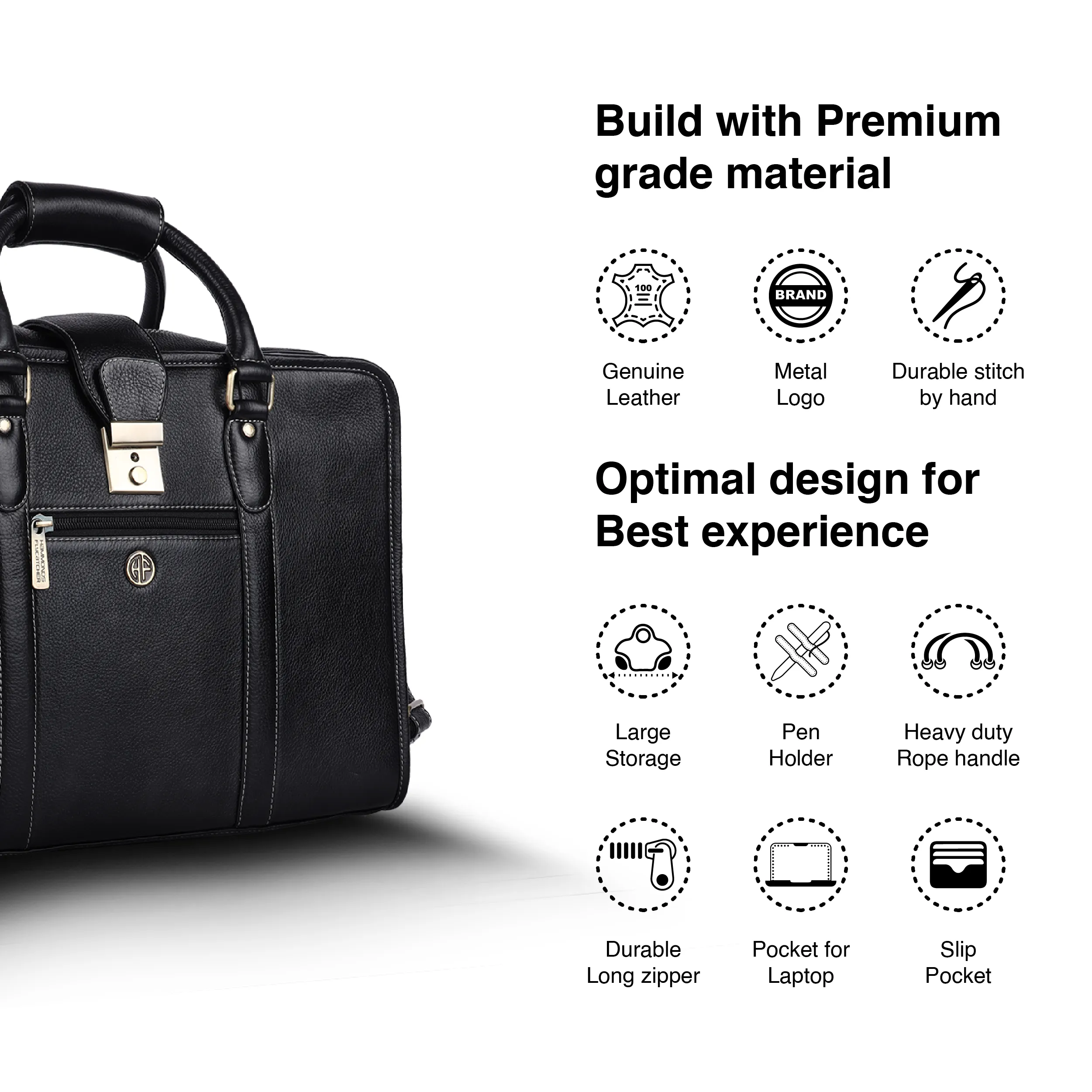 Leather Luxury Laptop Bag For Men With Adjustable & Removable Shoulder Strap