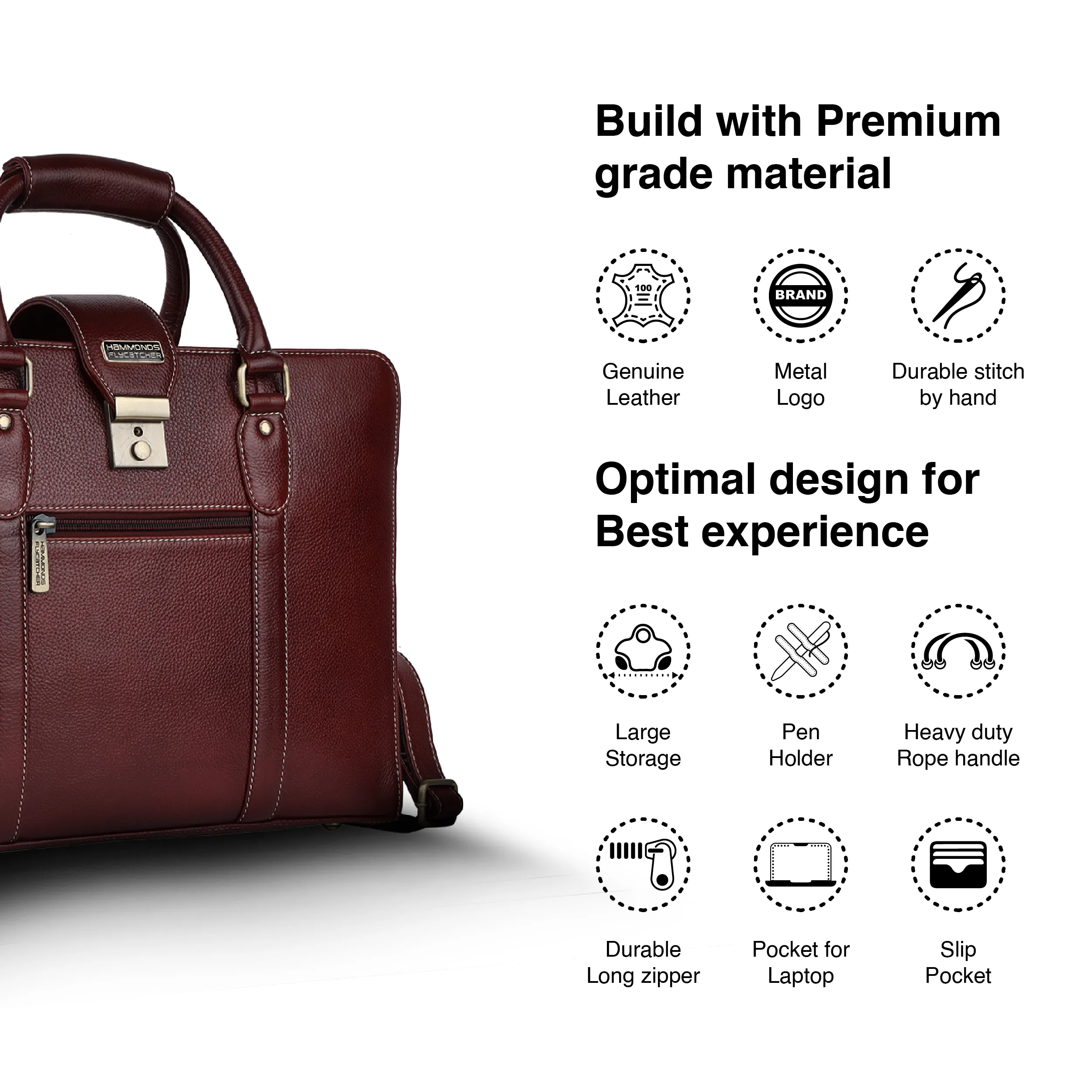 Leather Luxury Laptop Bag For Men With Adjustable & Removable Shoulder Strap