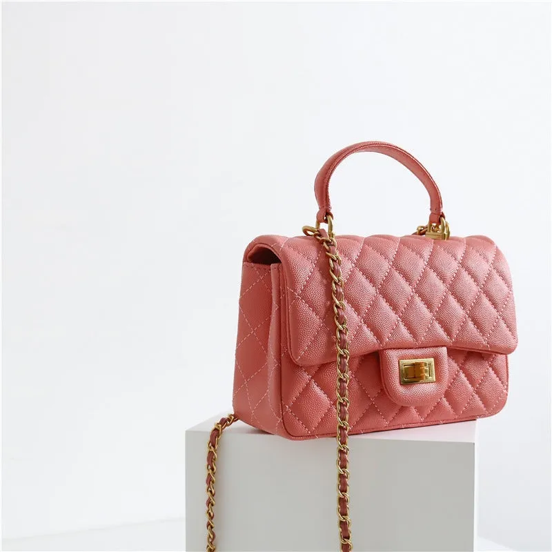 Leather Quilted Top Handle Bag