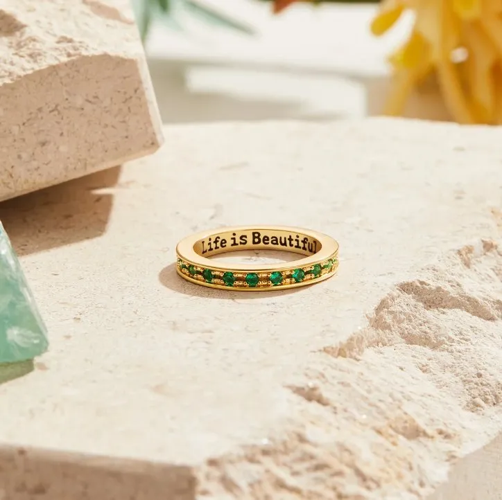 `Life Is Beautiful` Emerald Ring