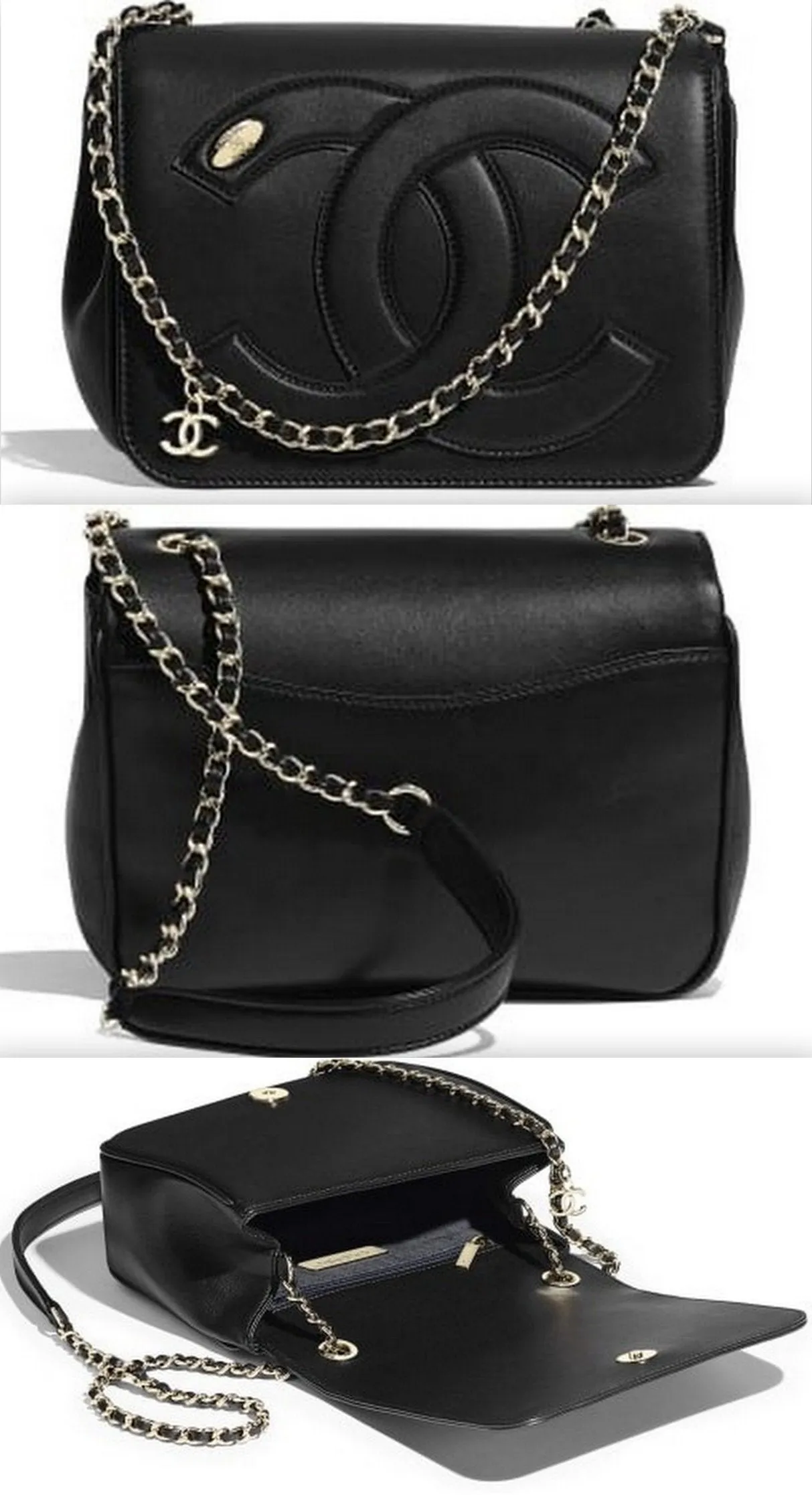 Logo Lambskin Flap Bag, Black