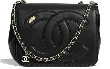 Logo Lambskin Flap Bag, Black