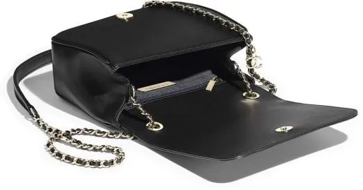 Logo Lambskin Flap Bag, Black