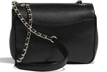 Logo Lambskin Flap Bag, Black