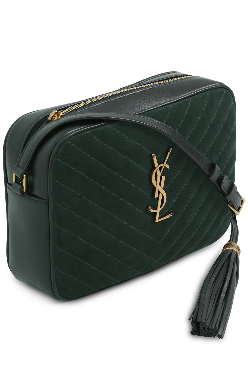 LOU QUILTED SUEDE CAMERA BAG | NEW VERT FONCE/GOLD