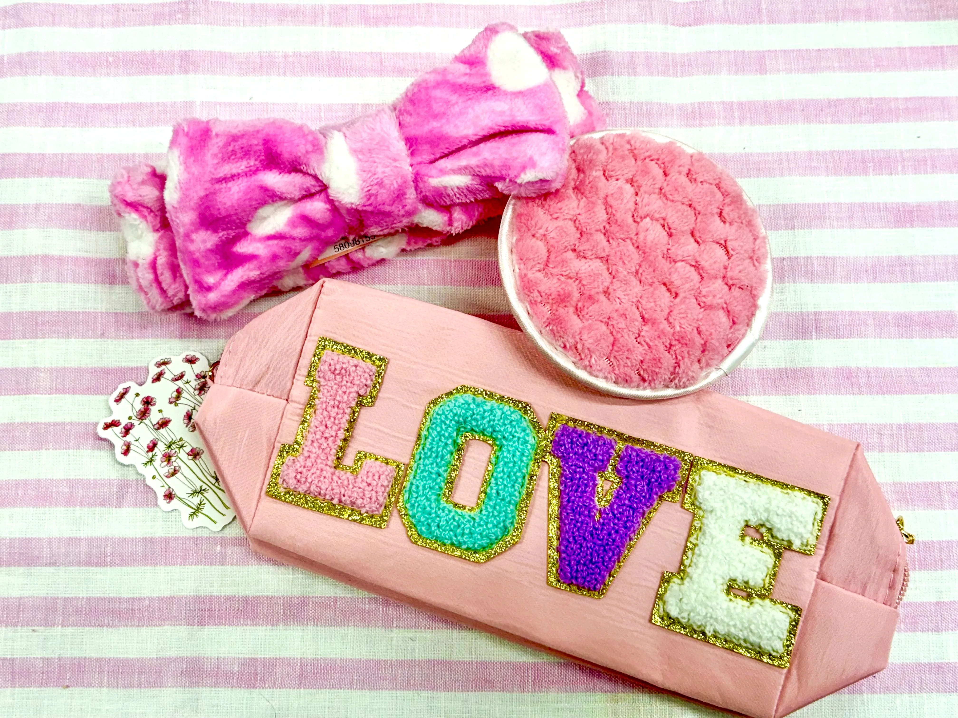 Love chenille patch makeup / pencil pouch zipper bag