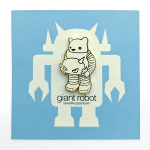 Luke Chueh x Giant Robot - Robot Bear Enamel Pin (White and Gold)