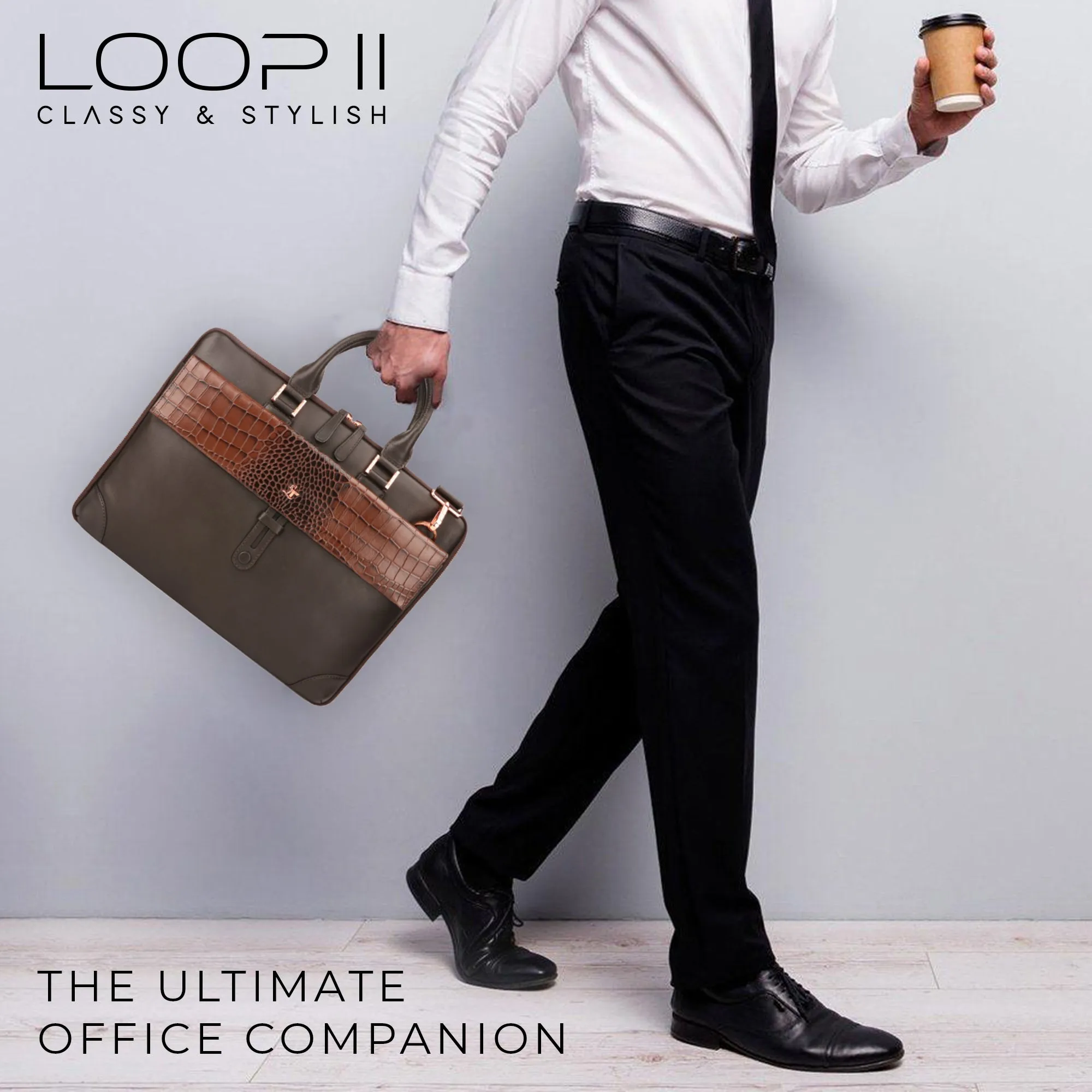 Luxury Corporate Diwali Gift | Loop II Rose Gold Fitting Leather Laptop Bag for Men | Brown