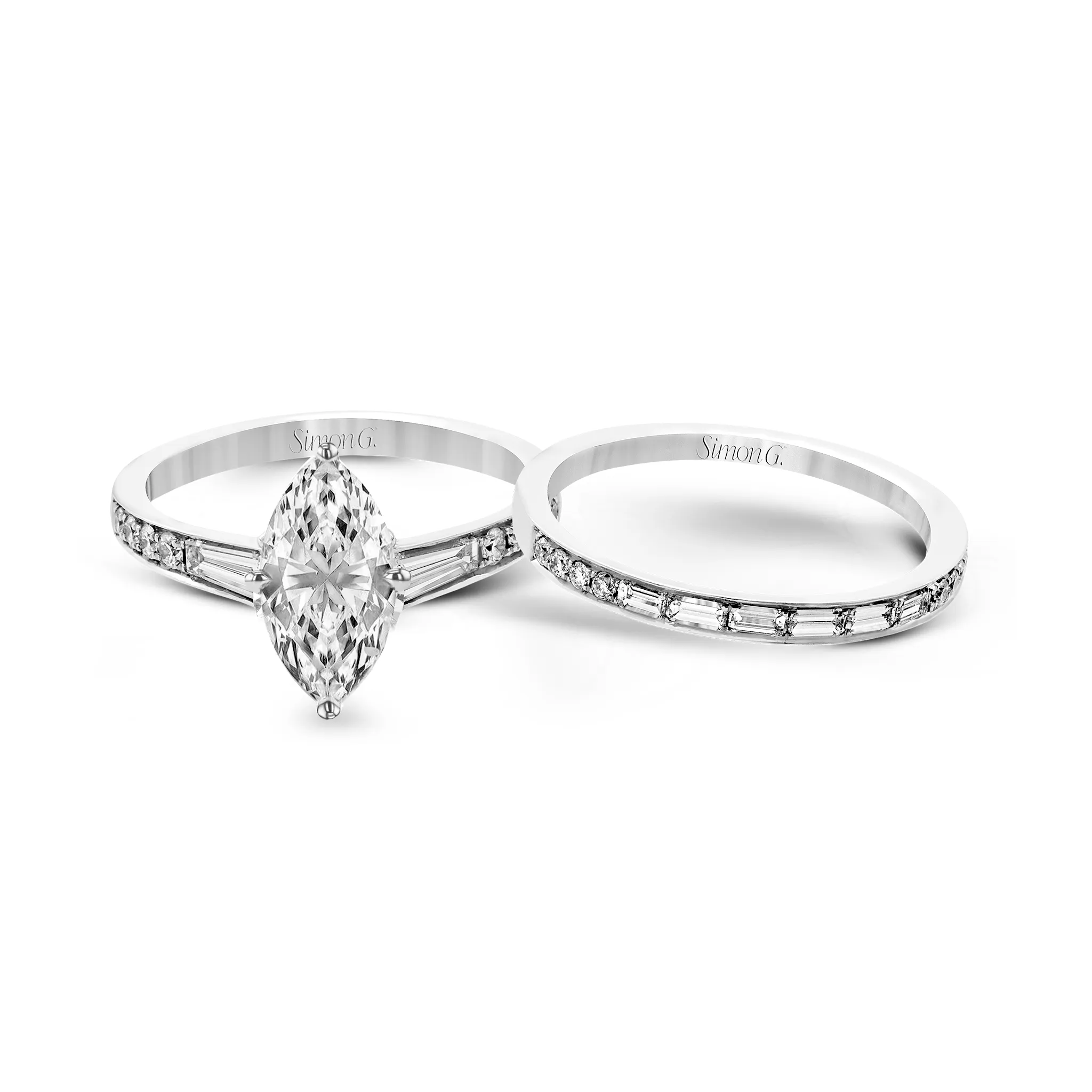 Marquise-cut Engagement Ring & Matching Wedding Band in 18k Gold with Diamonds