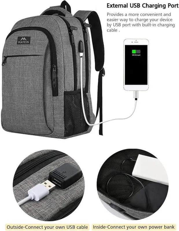 MATEIN Travel Laptop Backpack, Work Bag Lightweight Laptop Bag with USB Charging Port, Anti Theft Business Backpack, Water Resistant School Rucksack Gift for Men and Women 15.6 Inch