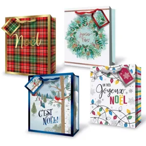 Medium Christmas Gift Bag, French Version, Assortment, 1 Count