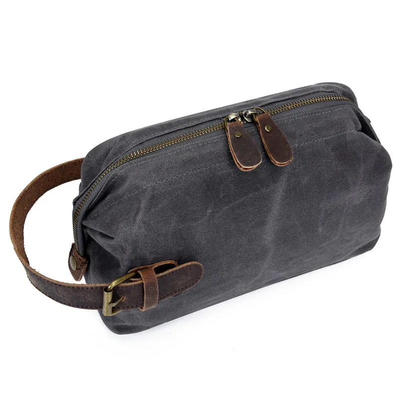 Mens Travel Toiletry Bag Canvas Leather Cosmetic Makeup Organizer Portable Shaving Kits