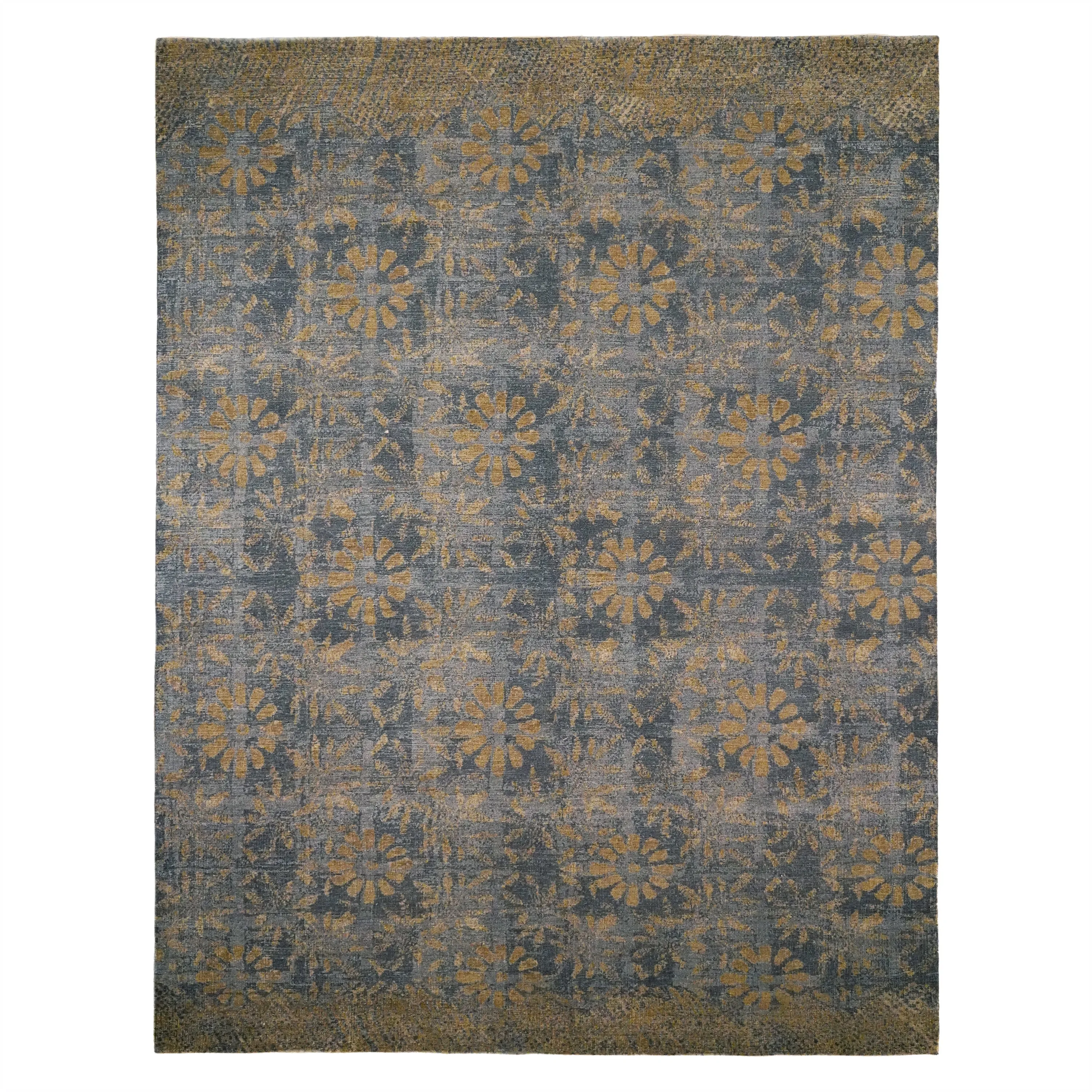 Modern Handknotted Blue Silk Rug