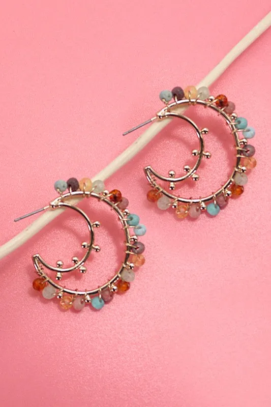 Multi Color Bead Crescent Earring