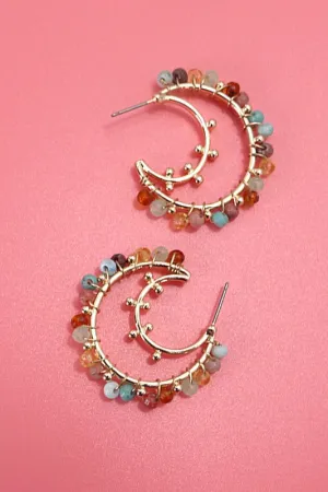 Multi Color Bead Crescent Earring