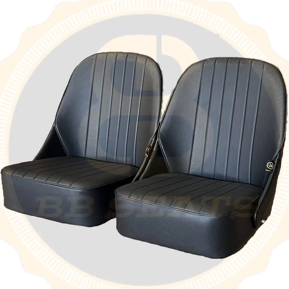 Pair BB Vintage Low Round Back Tipping Hinged Bucket Seats   Runners