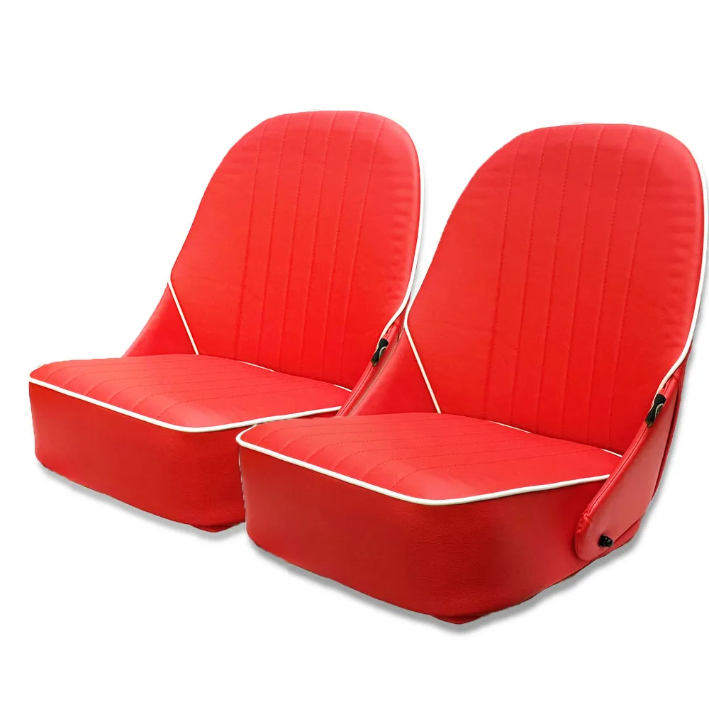 Pair BB Vintage Low Round Back Tipping Hinged Bucket Seats   Runners