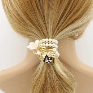 pearl beaded multi strands hair elastic ponytail holder embellished hair accessory