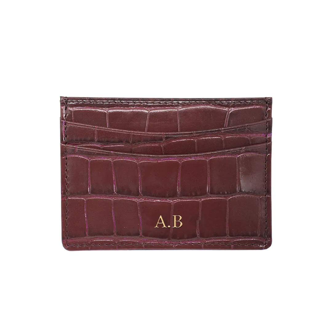 Personalised Card Holder - Burgundy Croc Pattern