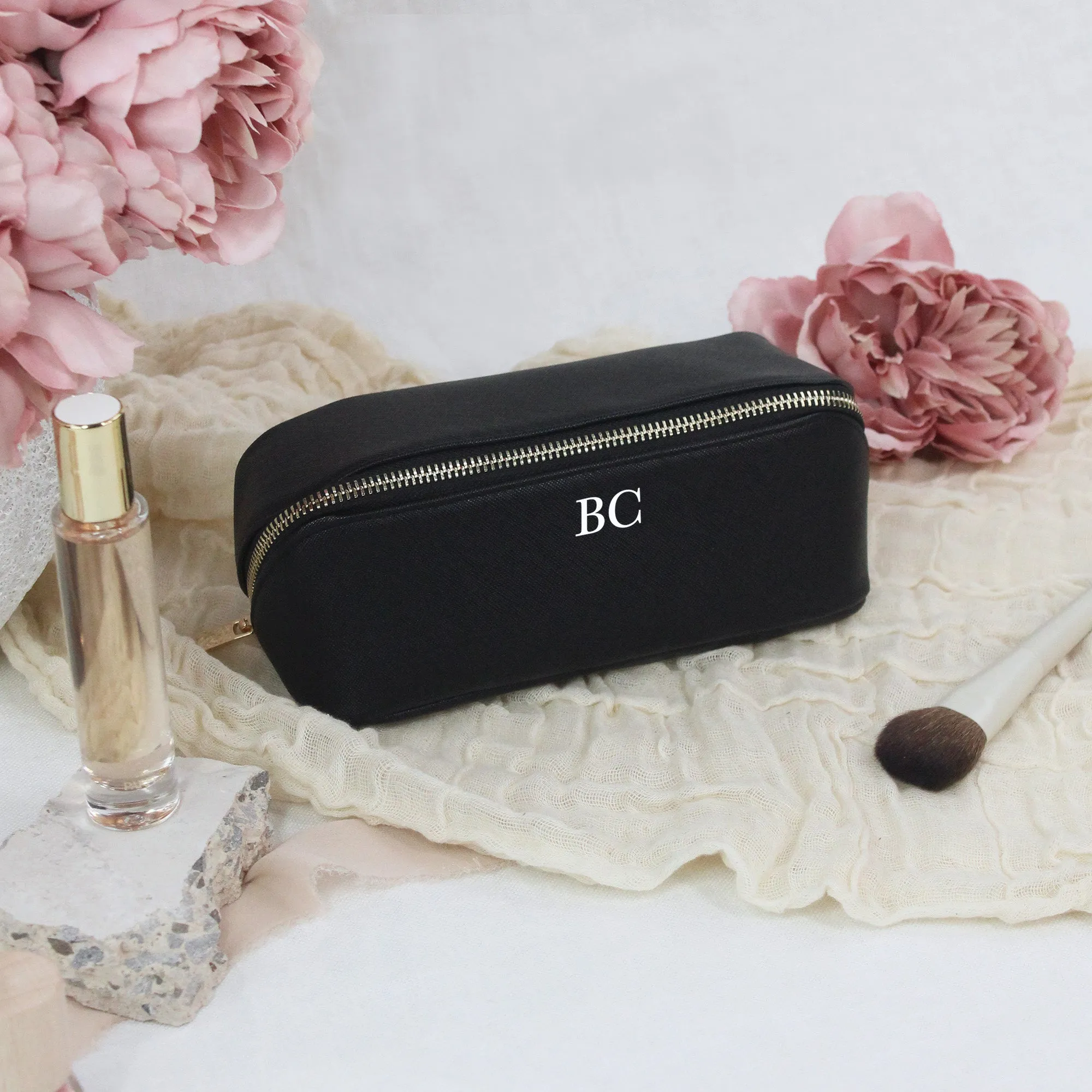 Personalised Luxury Monogrammed Flat Lay Make Up Bag