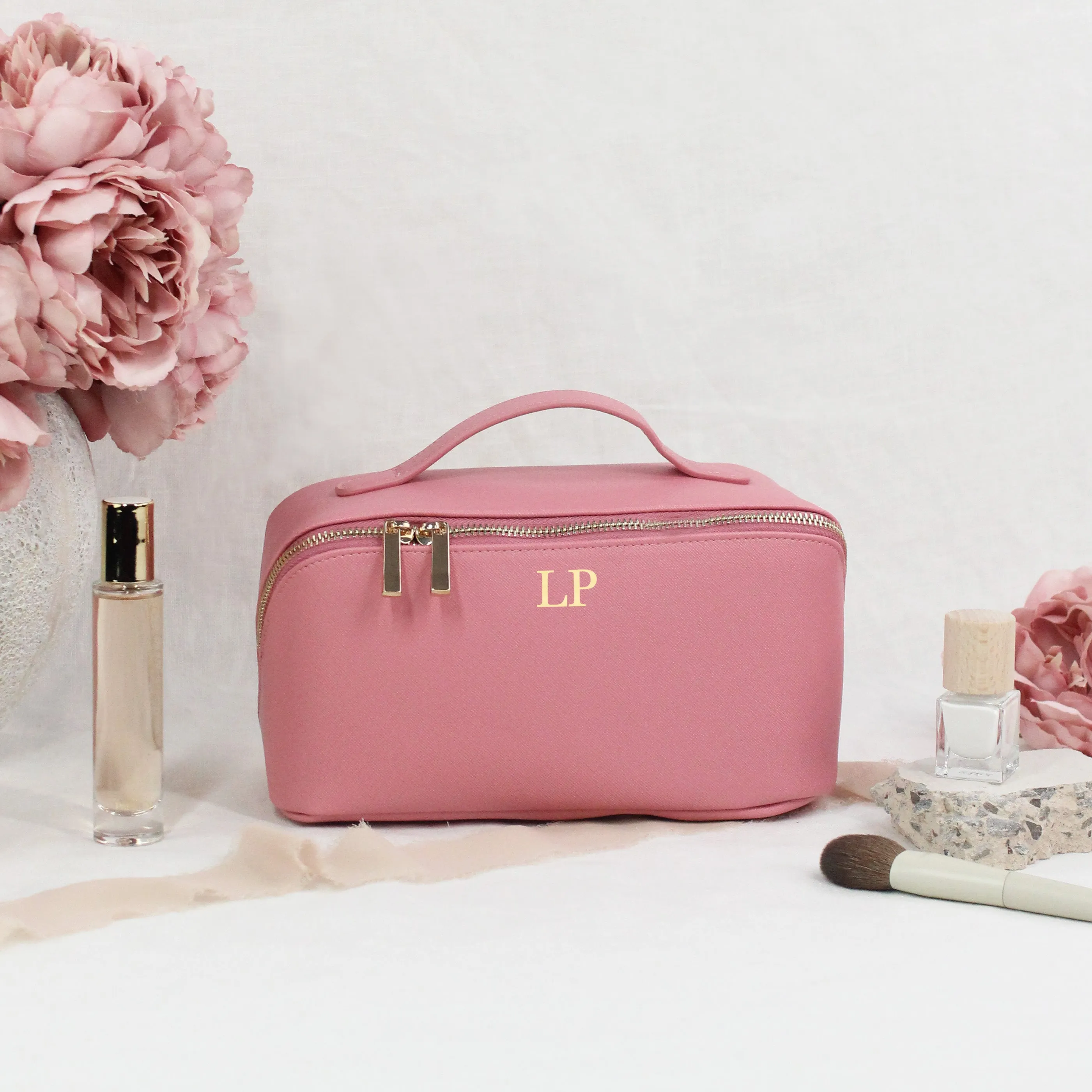 Personalised Luxury Monogrammed Flat Lay Make Up Bag