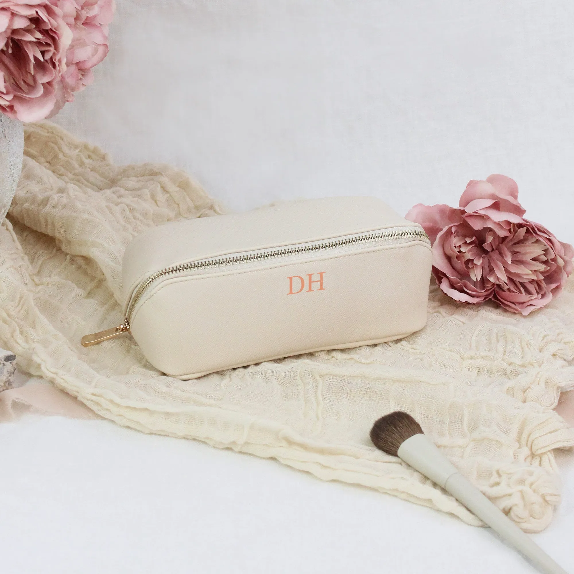 Personalised Luxury Monogrammed Flat Lay Make Up Bag