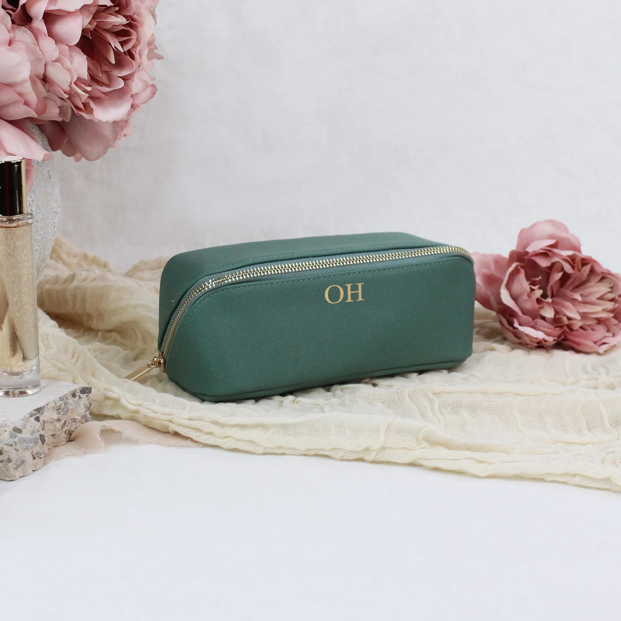 Personalised Luxury Monogrammed Flat Lay Make Up Bag