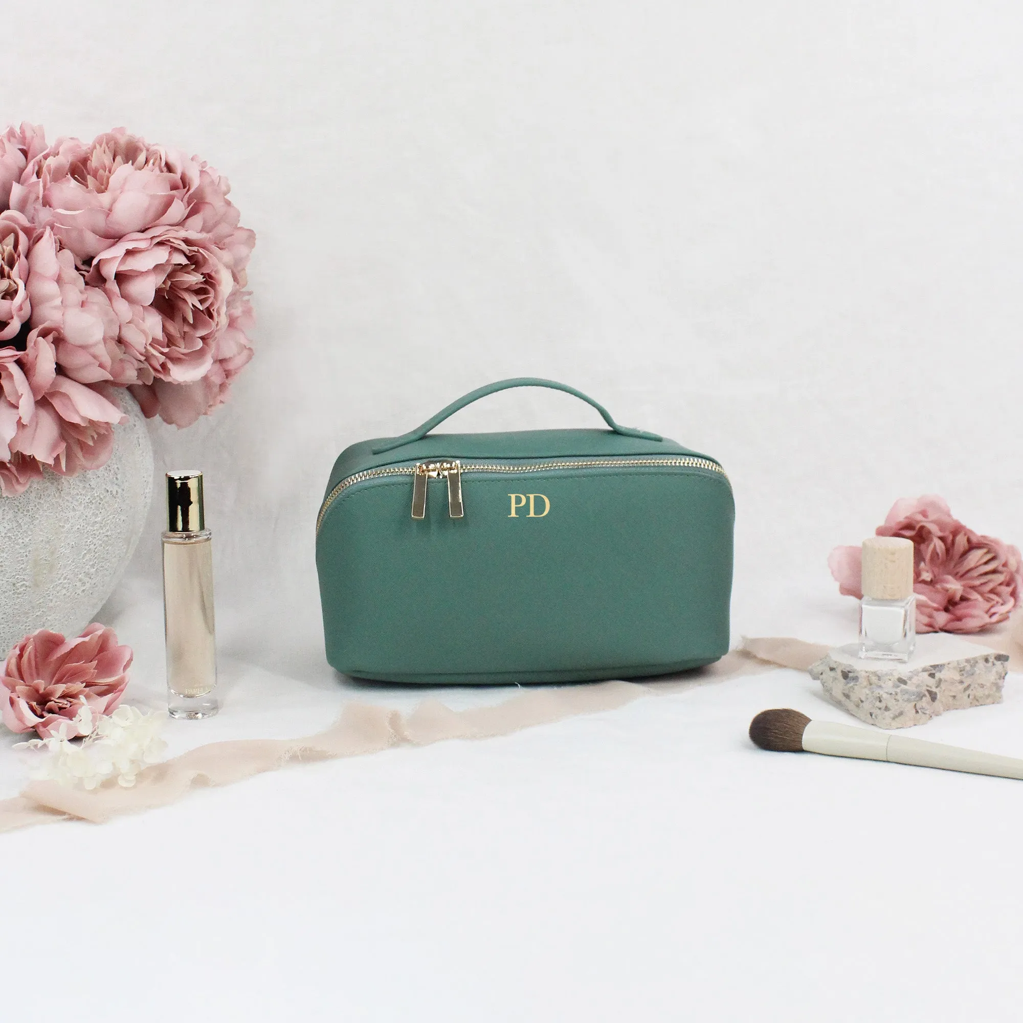 Personalised Luxury Monogrammed Flat Lay Make Up Bag