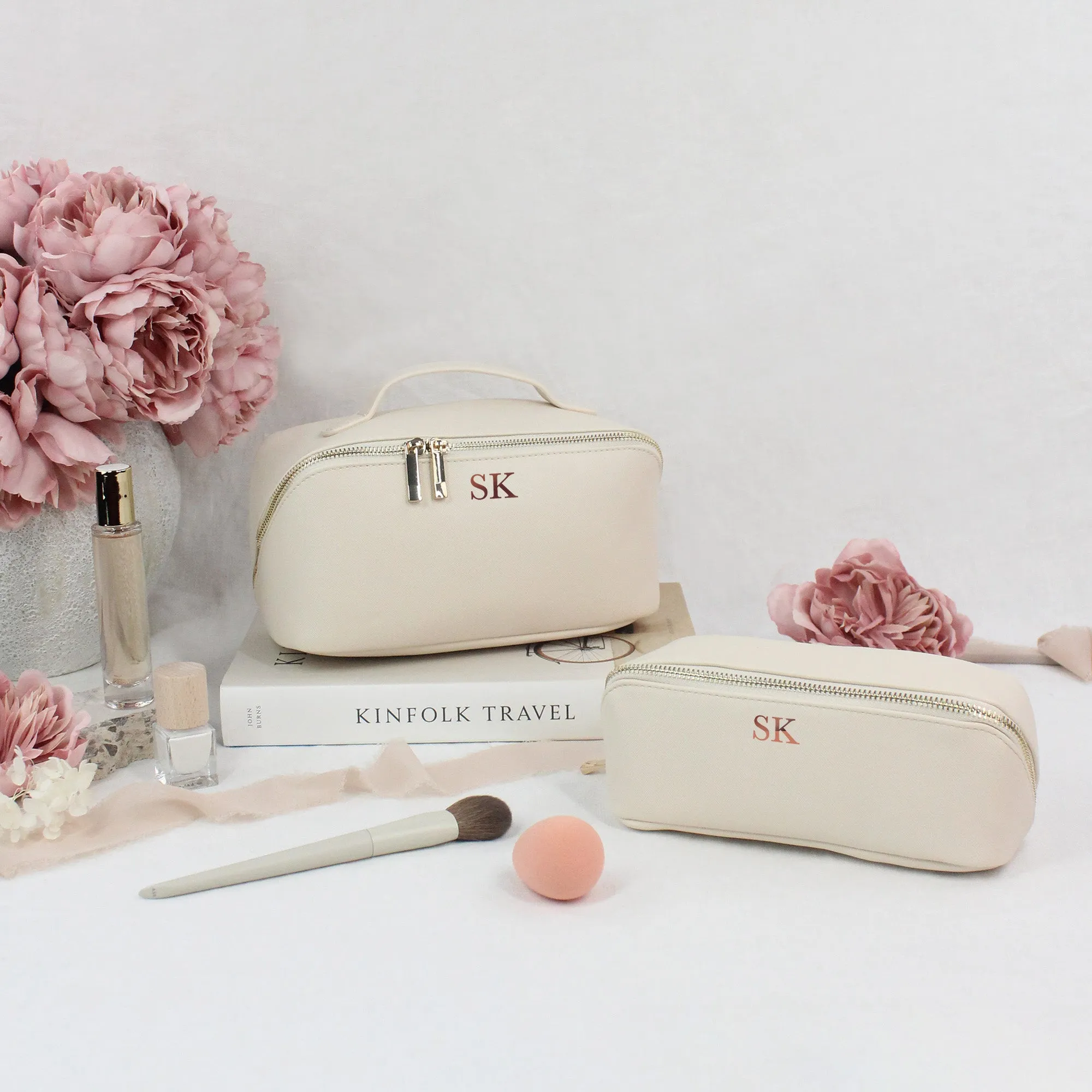 Personalised Luxury Monogrammed Flat Lay Make Up Bag