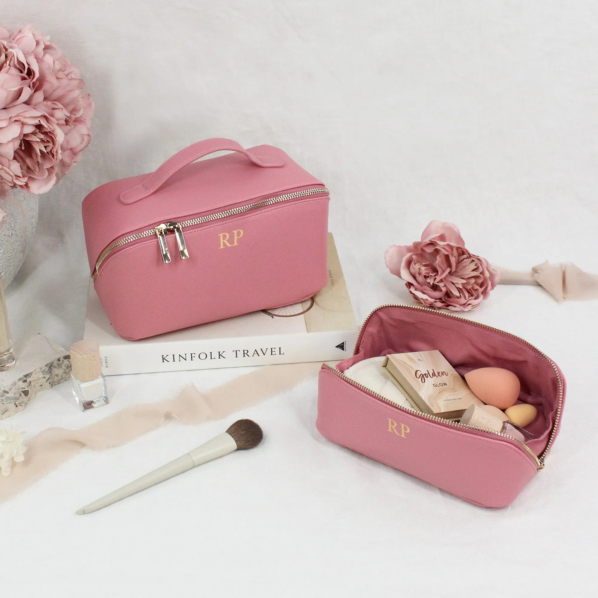 Personalised Luxury Monogrammed Flat Lay Make Up Bag