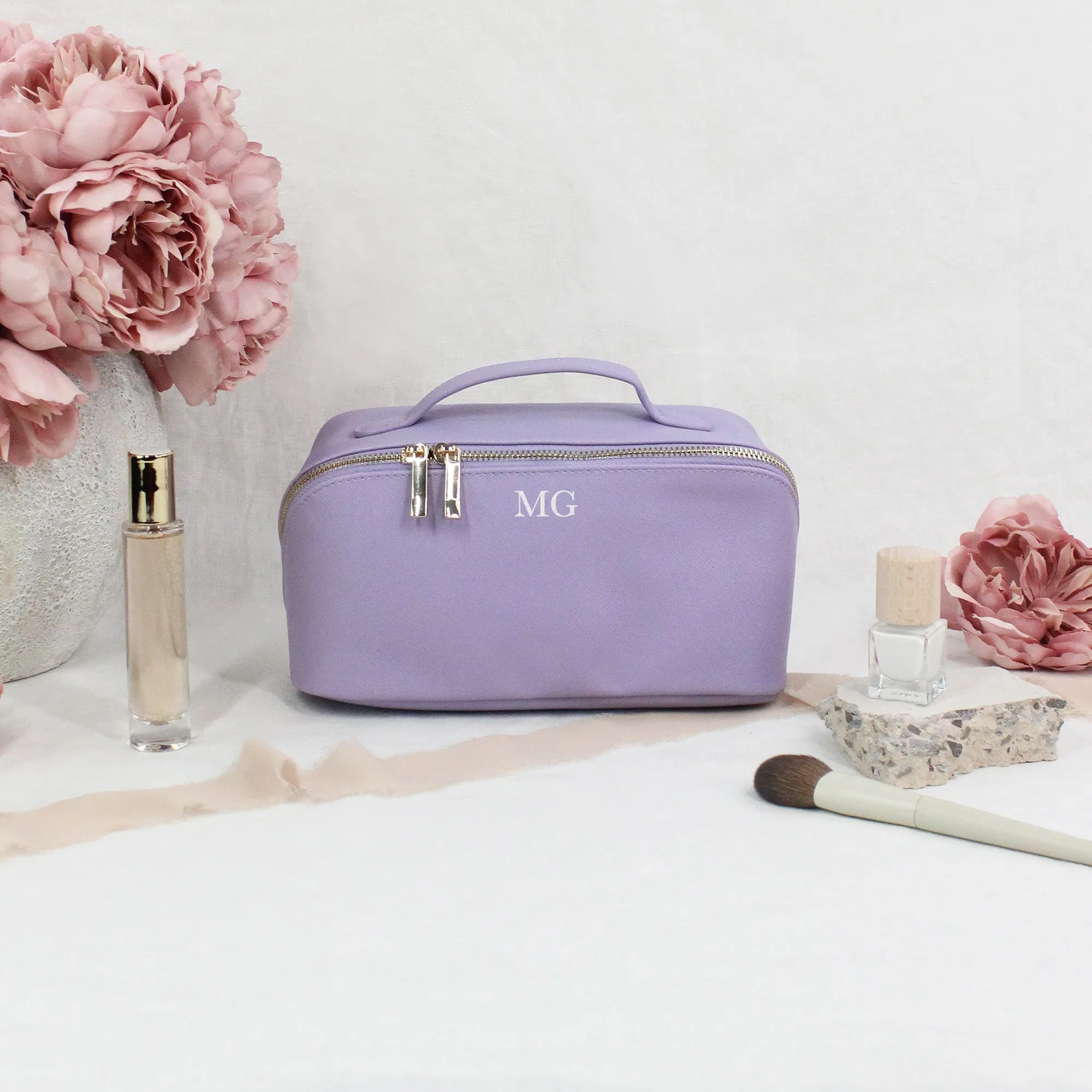 Personalised Luxury Monogrammed Flat Lay Make Up Bag