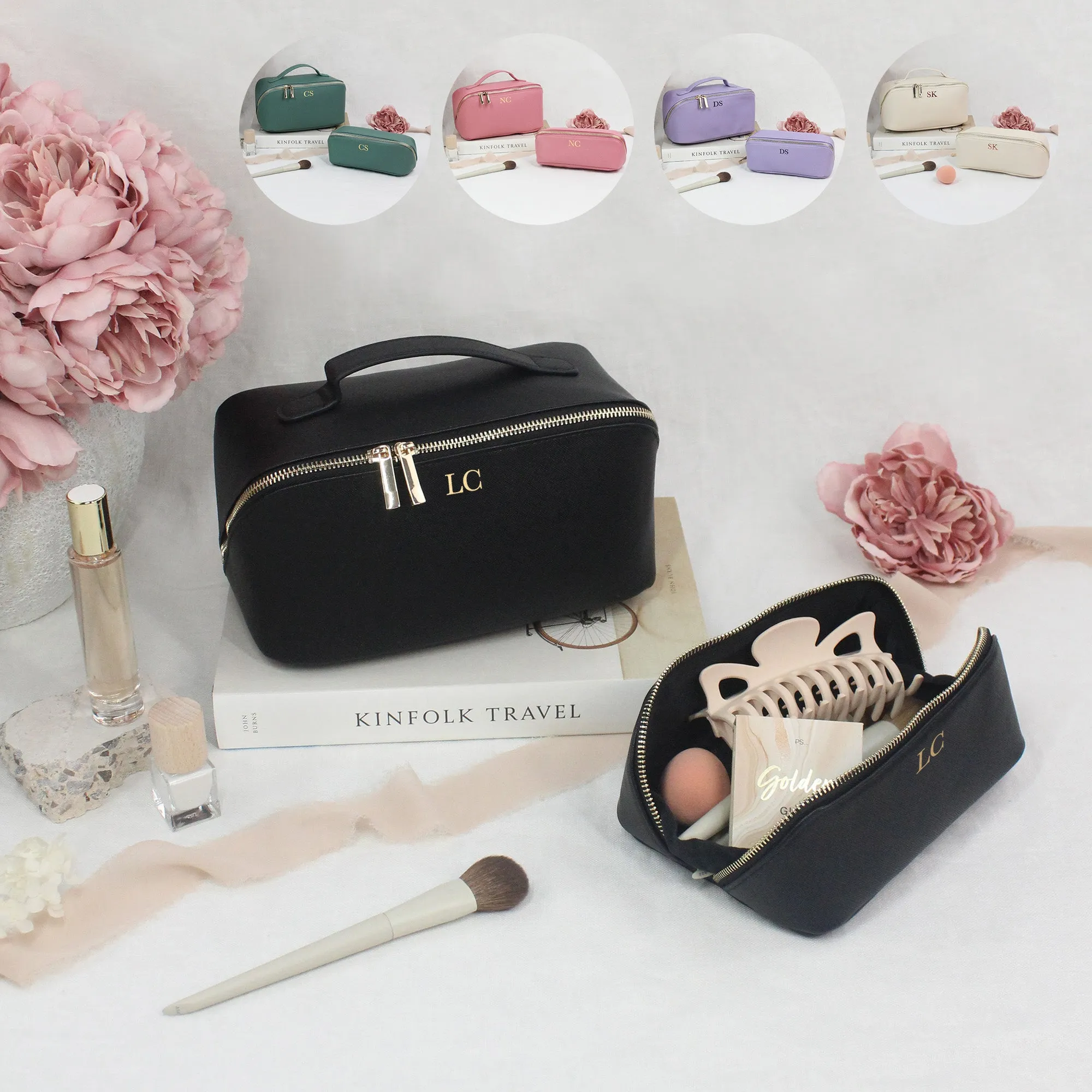 Personalised Luxury Monogrammed Flat Lay Make Up Bag