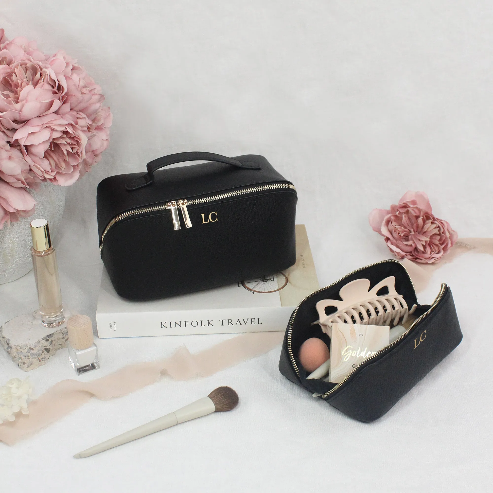 Personalised Luxury Monogrammed Flat Lay Make Up Bag