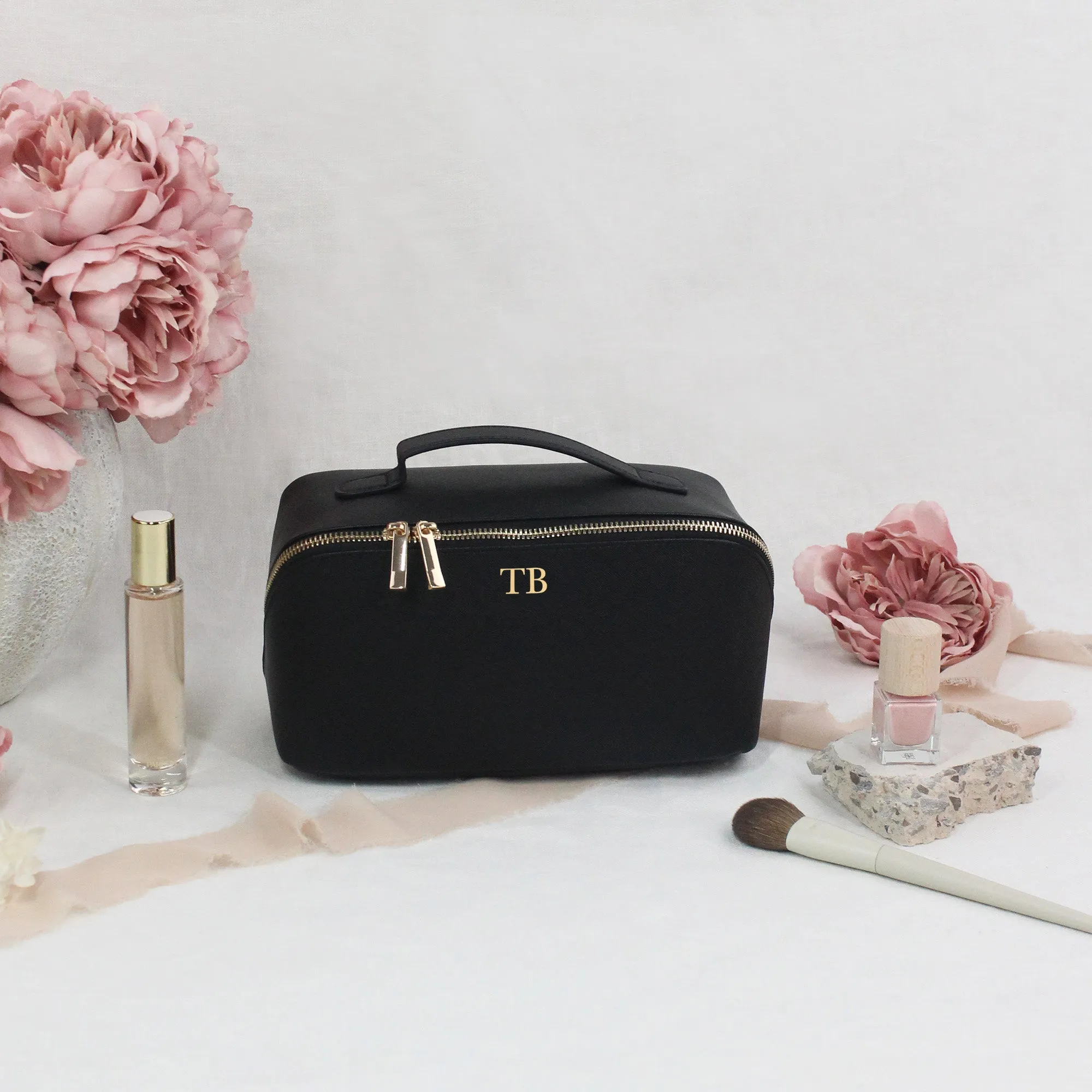 Personalised Luxury Monogrammed Flat Lay Make Up Bag