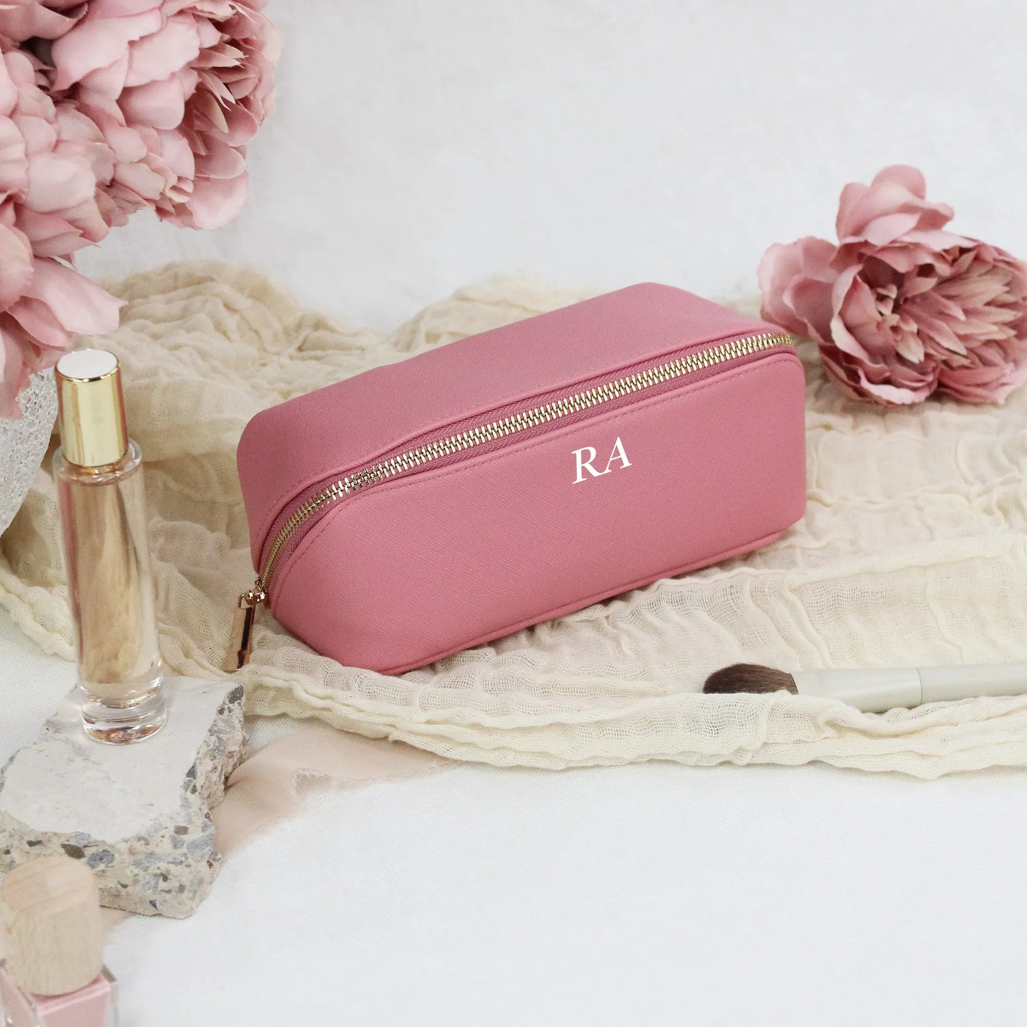 Personalised Luxury Monogrammed Flat Lay Make Up Bag