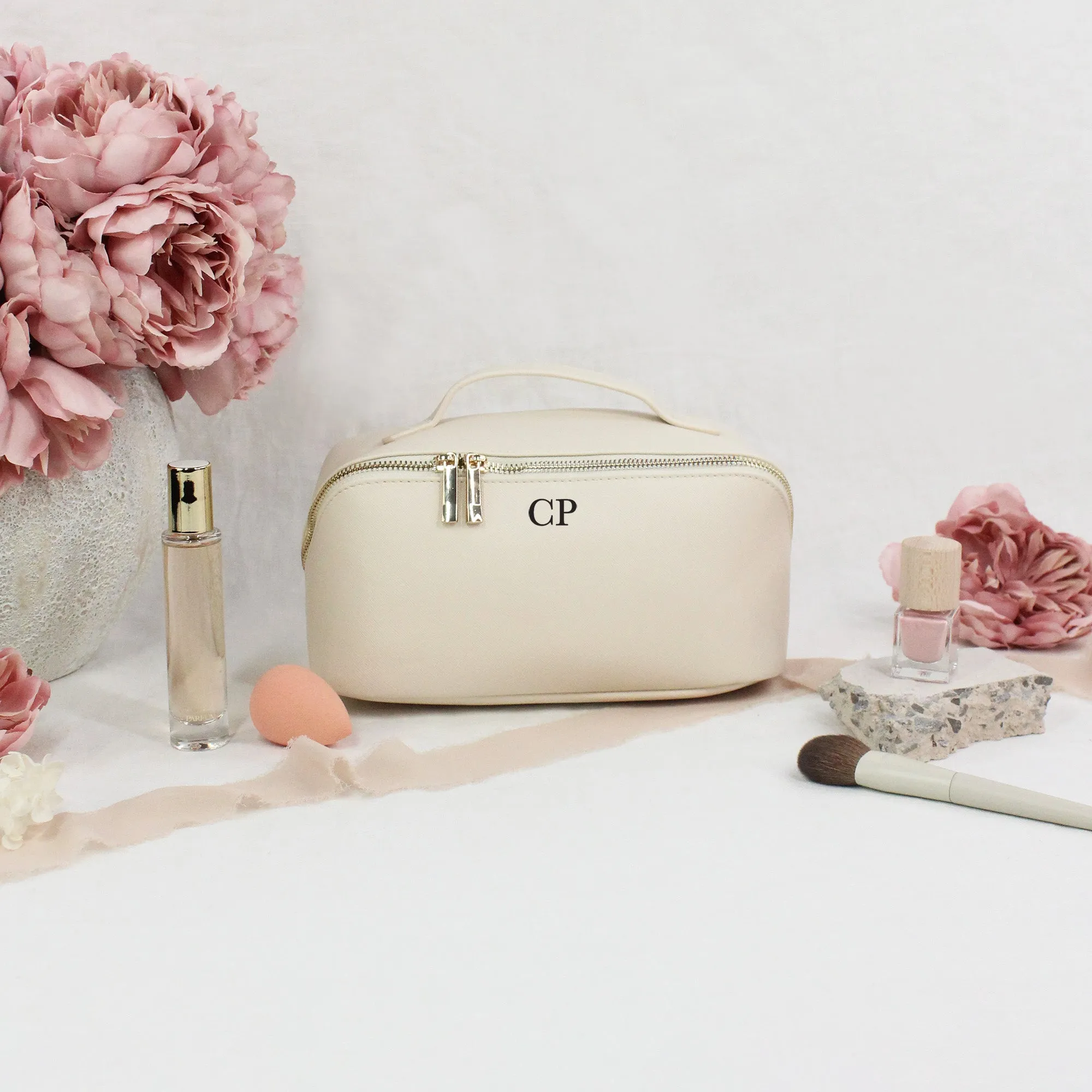 Personalised Luxury Monogrammed Flat Lay Make Up Bag