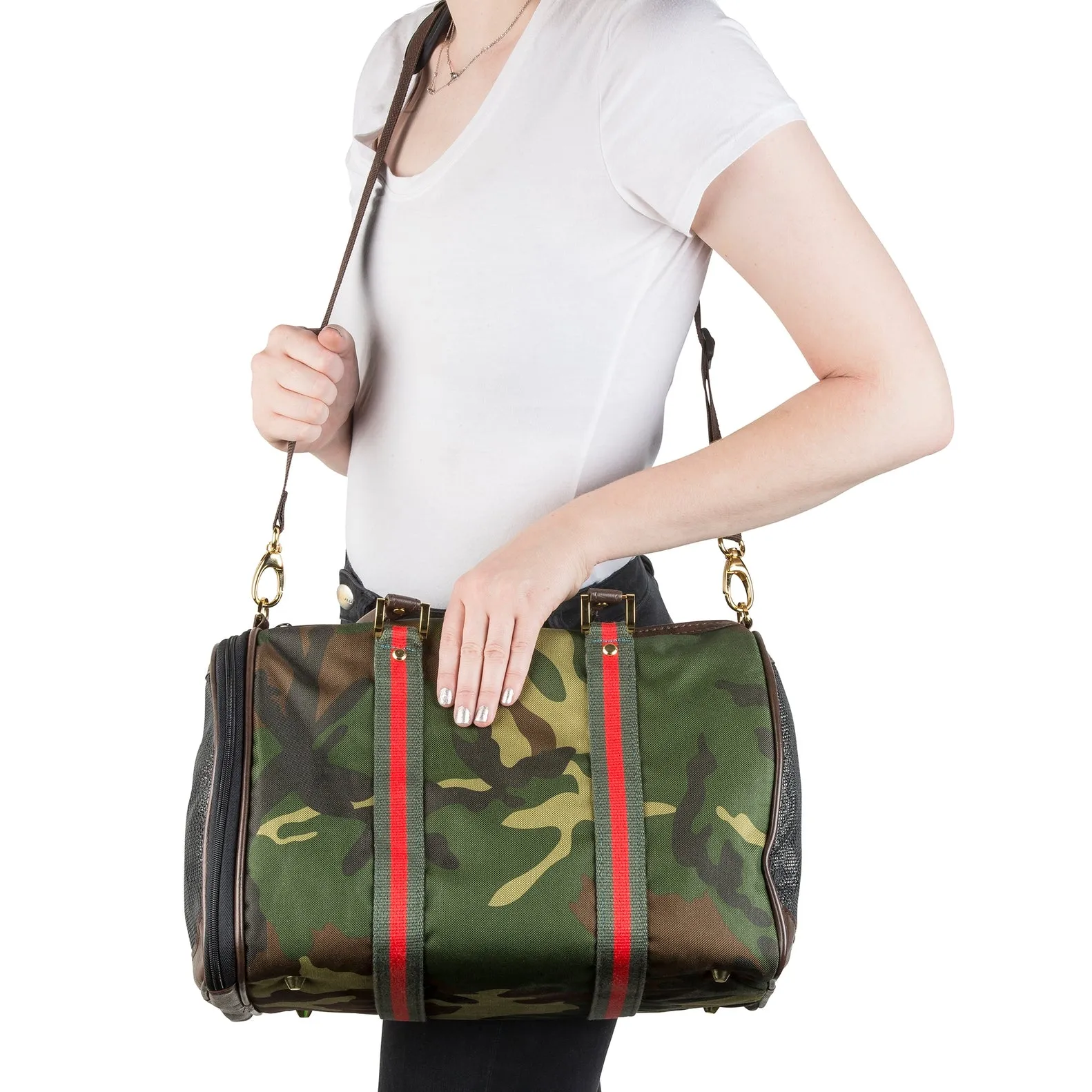 Petote Duffel Dog Carrier - Camo With Red Stripe