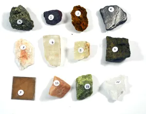 Physical Properties of Minerals Kit - Contains 12 specimens measuring approx. 1" (3cm) - Eisco Labs