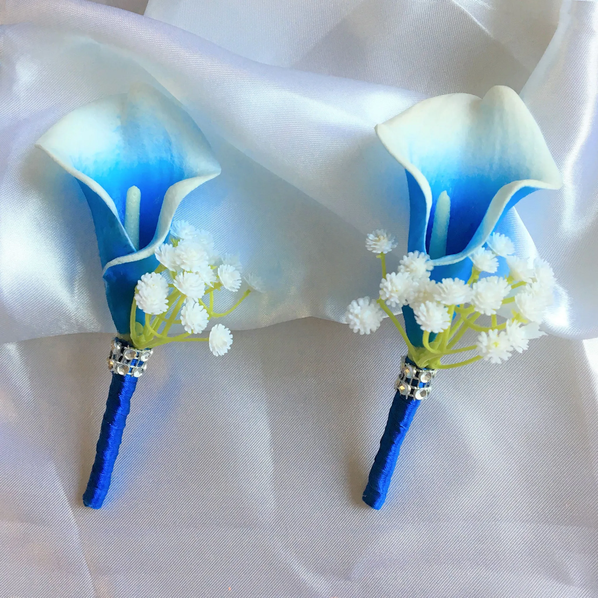 Picasso Blue Calla Lily Wedding Bouquets Boutonniere Corasage