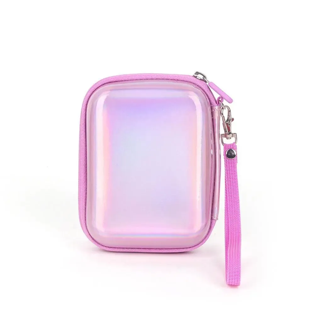 Pikxi Iridescent Holographic Style EVA Padded Hard Case for Instax LiPlay Cameras and MiniLink Portable Printers with Water Resistant Coating, Inner Accessory Pockets, and Hand Strap - Pink, Silver