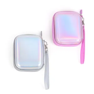 Pikxi Iridescent Holographic Style EVA Padded Hard Case for Instax LiPlay Cameras and MiniLink Portable Printers with Water Resistant Coating, Inner Accessory Pockets, and Hand Strap - Pink, Silver