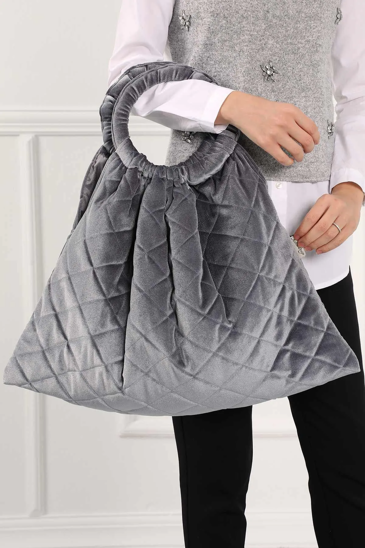 Quilted Velvet Stylish Hand Bag Casual Large Capacity Daily Travel Shopping Bag,C-31