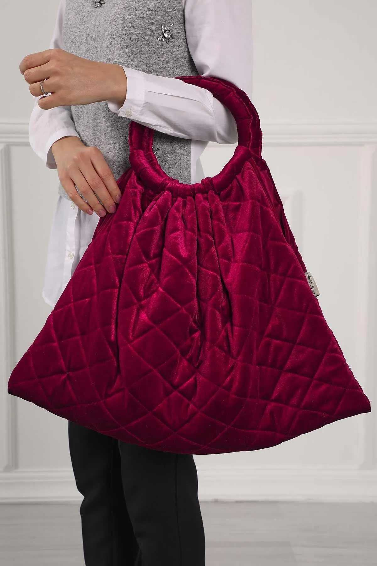 Quilted Velvet Stylish Hand Bag Casual Large Capacity Daily Travel Shopping Bag,C-31