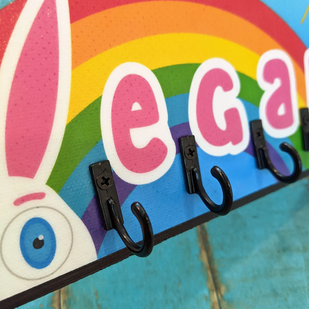 "Vegan" Rainbow Bunny Rabbit Vegan Key Holder