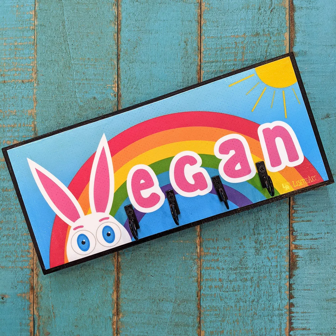 "Vegan" Rainbow Bunny Rabbit Vegan Key Holder