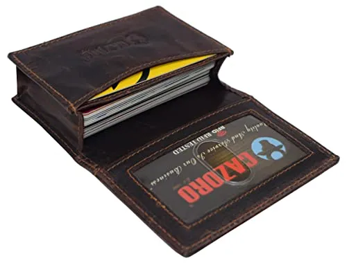 RFID Blocking Buffalo Leather Business Card Case Holder for Men & Women