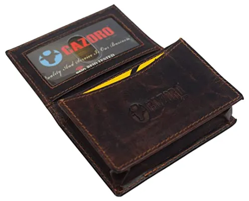 RFID Blocking Buffalo Leather Business Card Case Holder for Men & Women