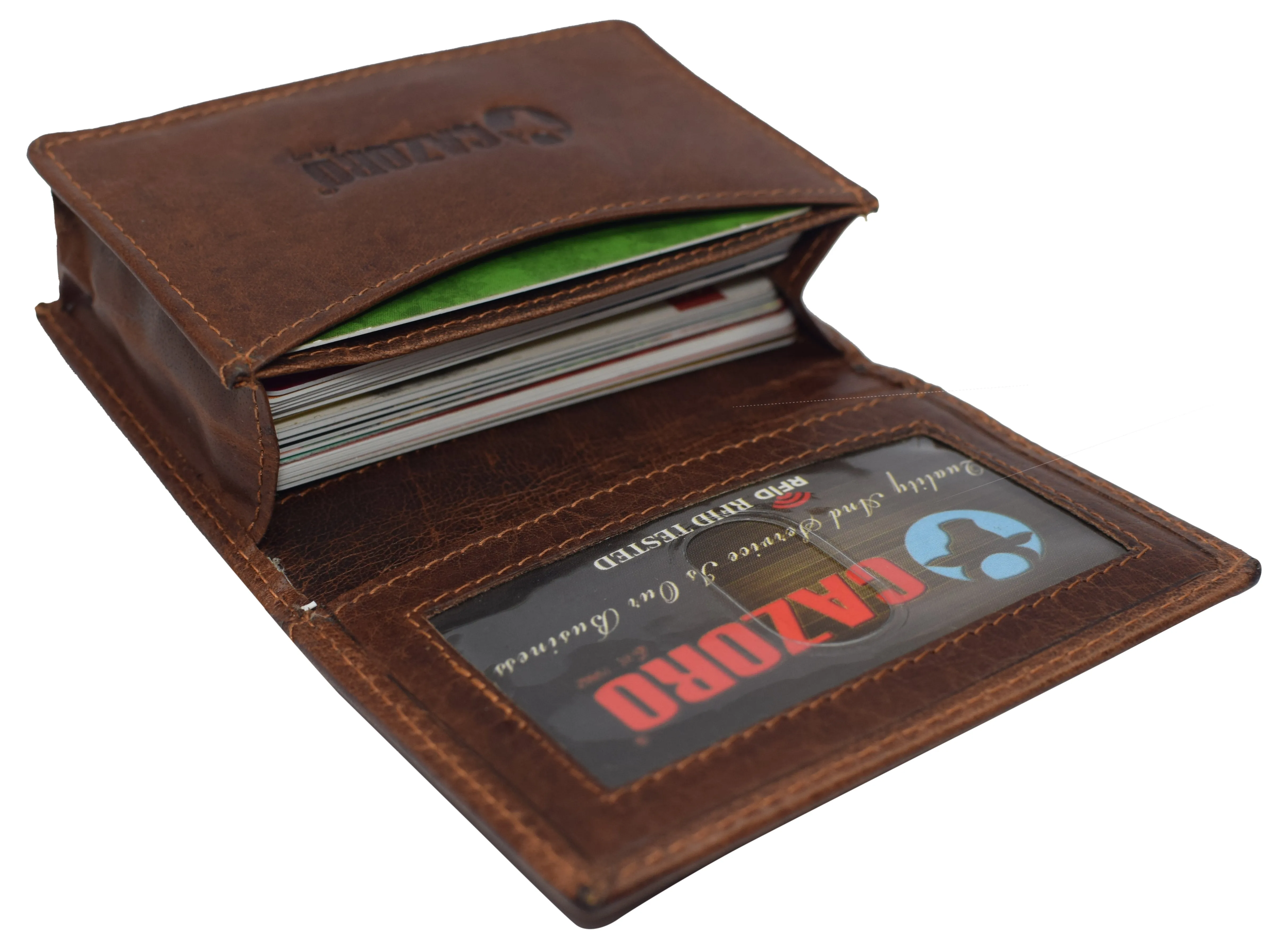 RFID Blocking Buffalo Leather Business Card Case Holder for Men & Women