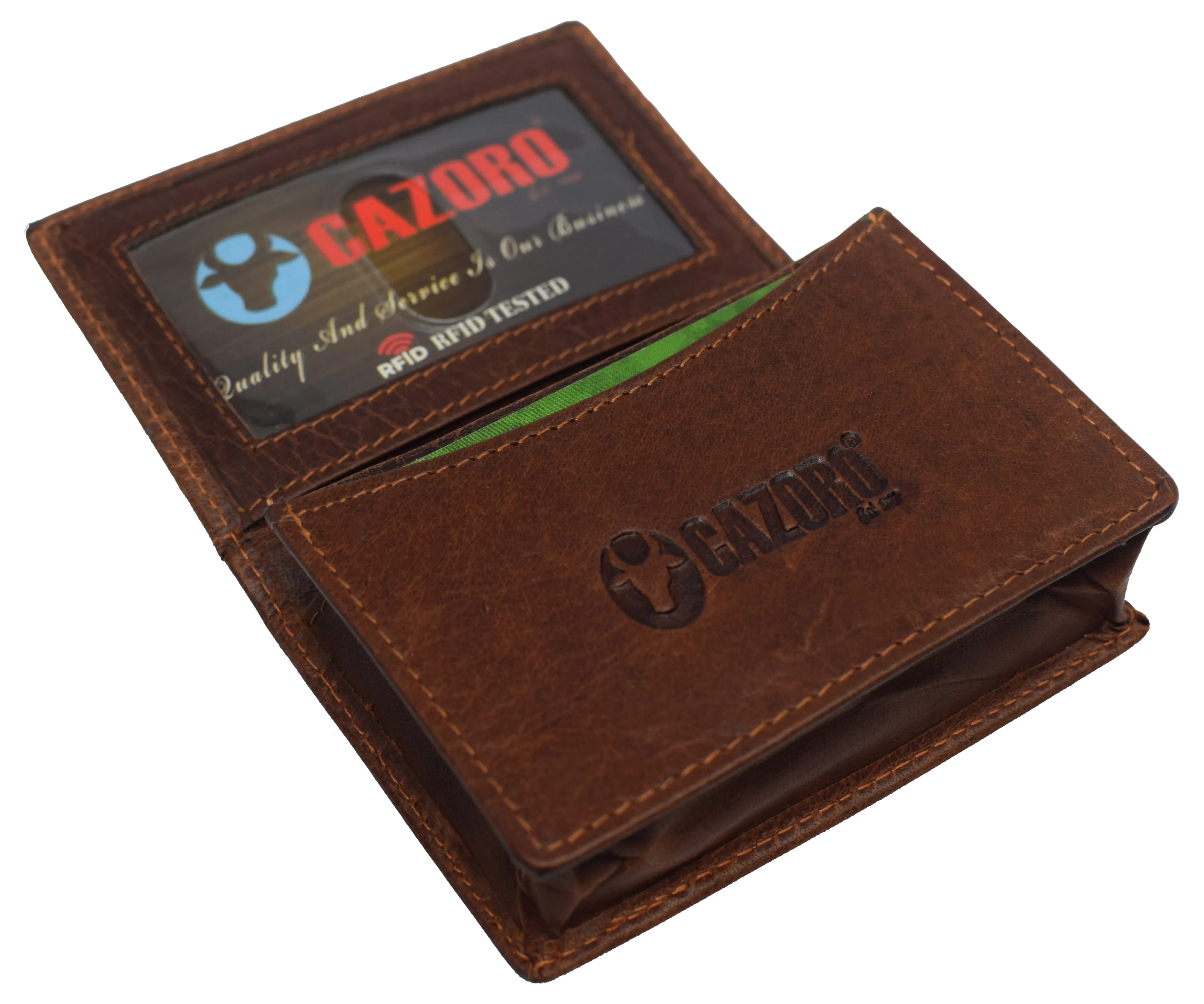 RFID Blocking Buffalo Leather Business Card Case Holder for Men & Women