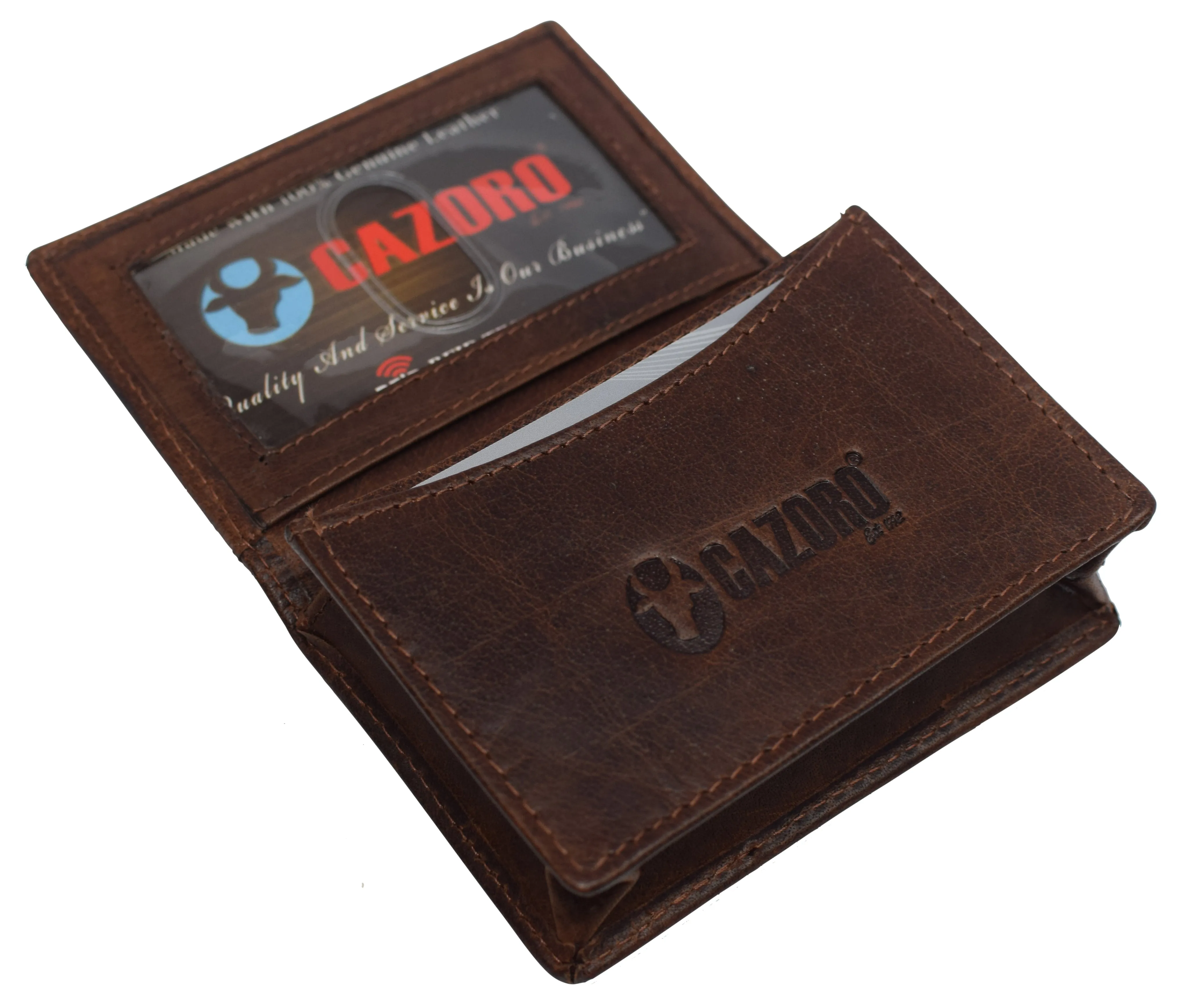 RFID Blocking Buffalo Leather Business Card Case Holder for Men & Women